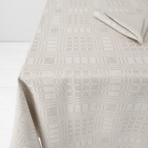 CAMPO Duk beige 13 Beige checked linen cotton tablecloth, check pattern