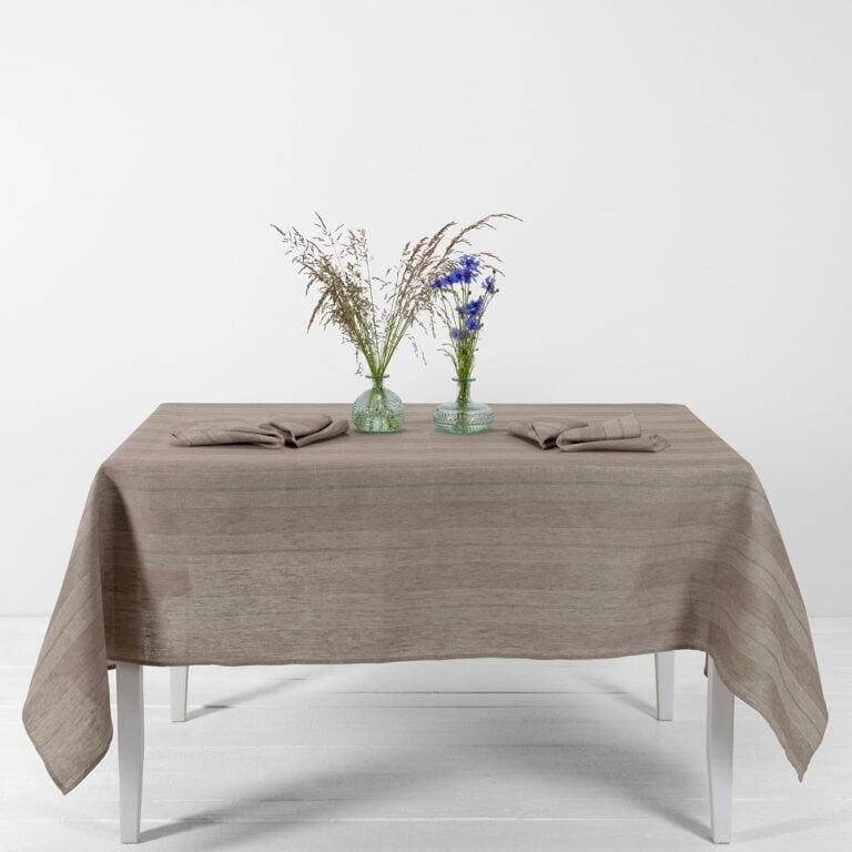 Striped linen tablecloth sand colour