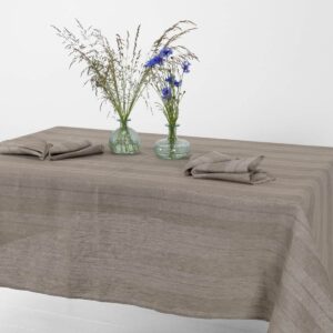 Striped linen tablecloth sand colour, multiple sizes
