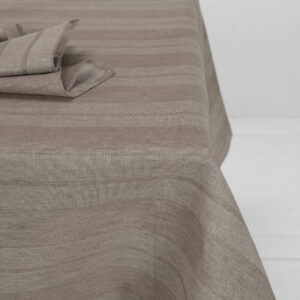 Striped linen tablecloth sand colour, made in EU