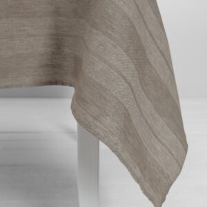 Striped linen tablecloth sand colour, simple hem
