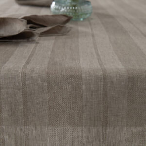 Striped linen tablecloth sand colour, dobby and plain weave stripes