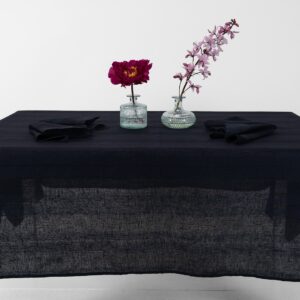 Striped linen tablecloth black-blue colour, multiple sizes
