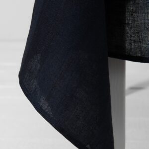 Striped linen tablecloth black-blue colour, simple hem