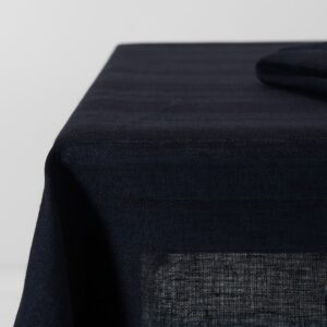 Striped linen tablecloth black-blue colour, made in EU