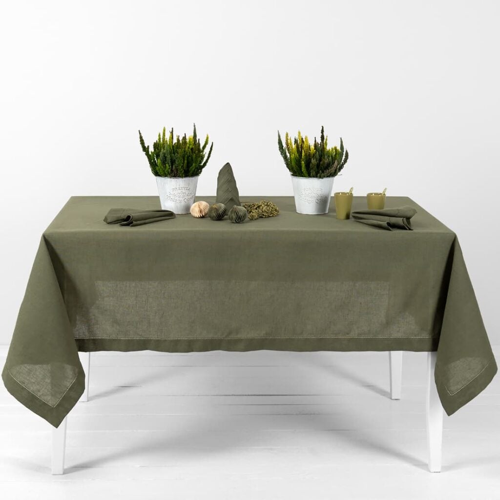 olive linen tablecloth.