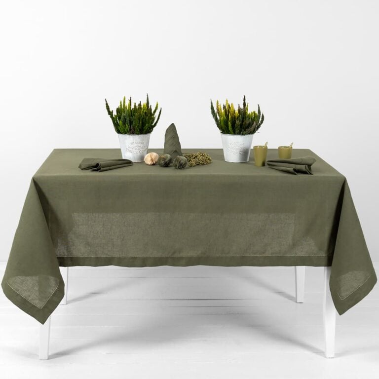 olive linen tablecloth.