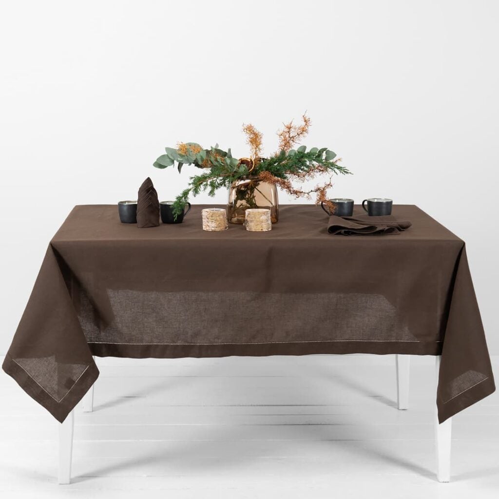 brown linen tablecloth
