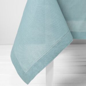 linen cotton aqua tablecloth with hemstitch