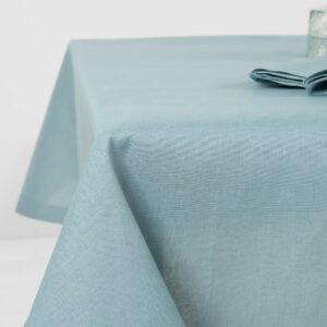 linen cotton aqua tablecloth with hemstitch, border