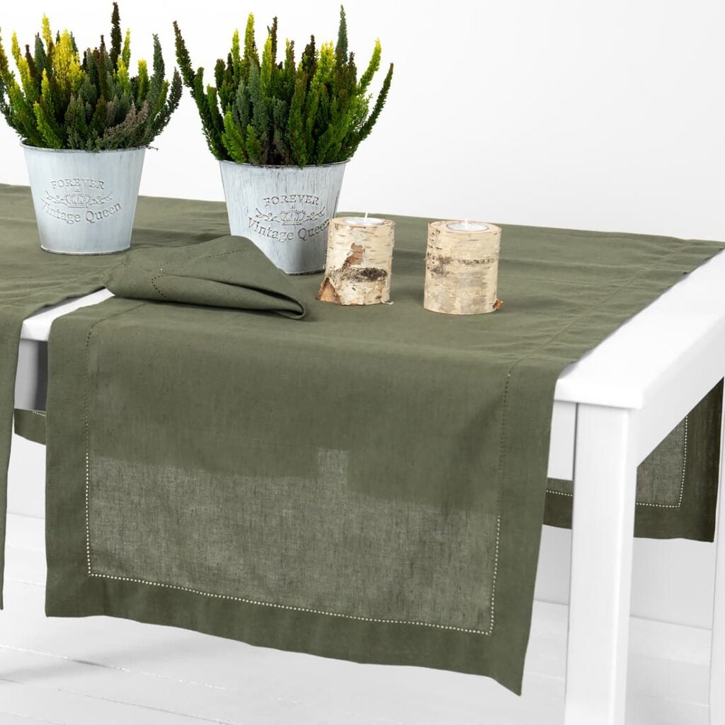 olive linen cotton runner border 4cm.