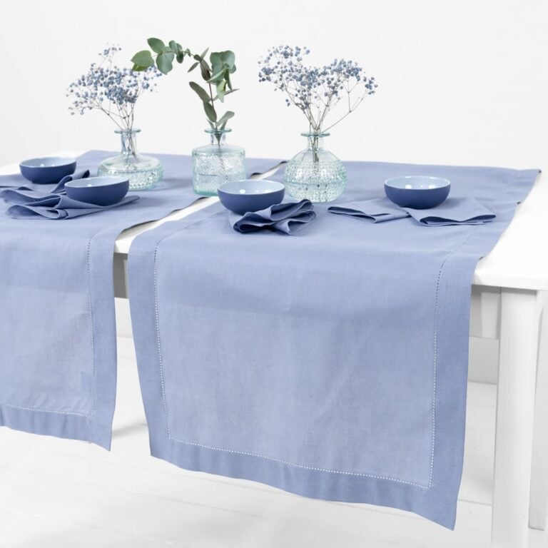 linen cotton light blue runner