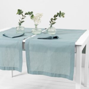 linen cotton aqua runner