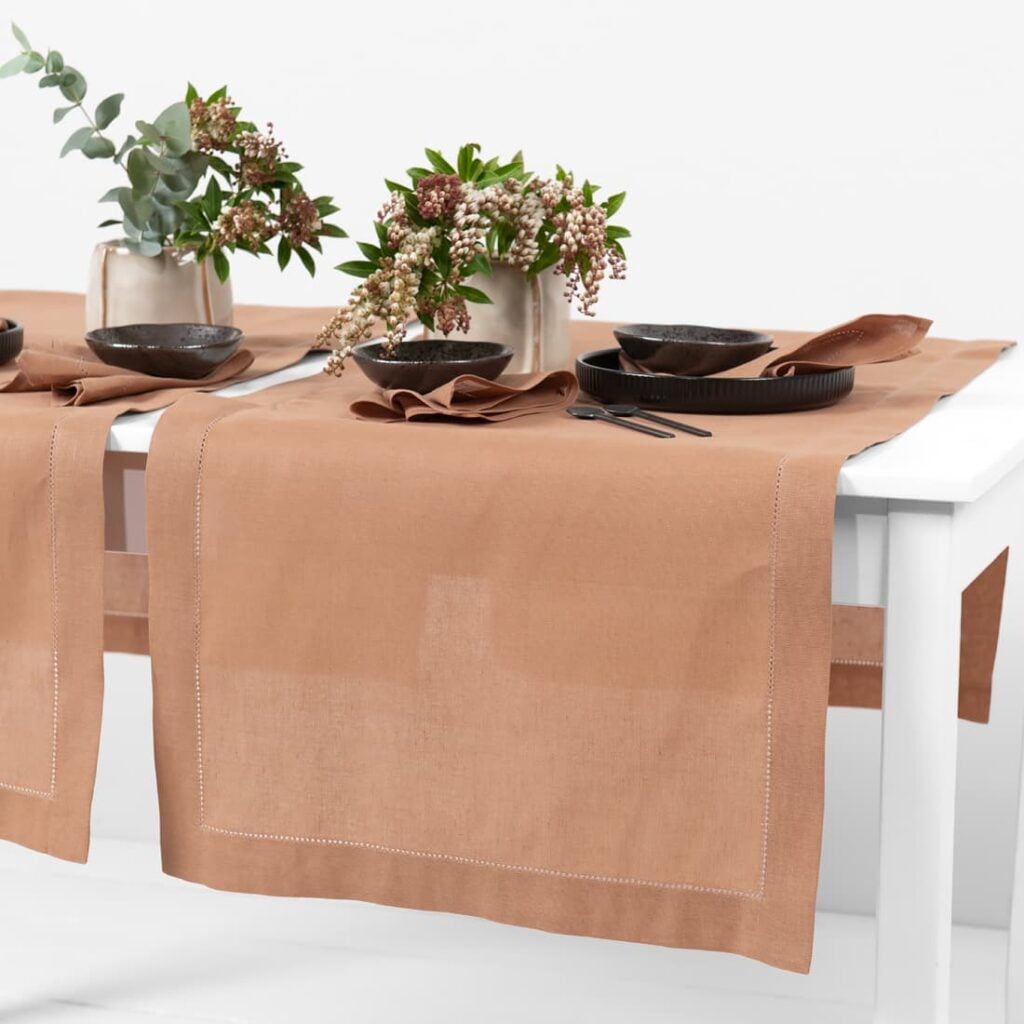 linen cotton light brown runner