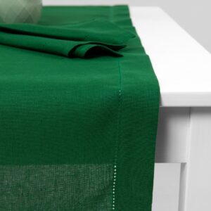 Linen cotton emerald green table runner hemstitch