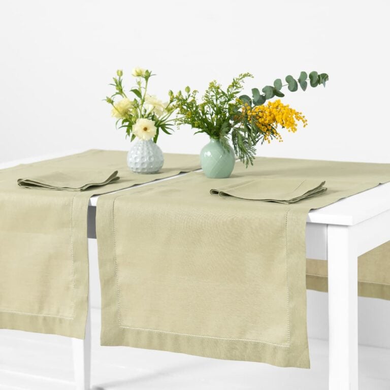 Light green linen cotton table runner, staging