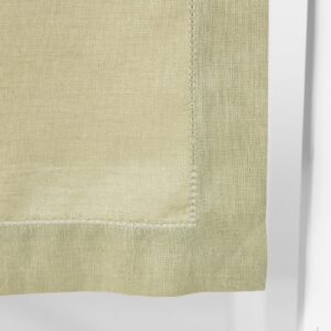 Light green linen cotton table runner, folded hemstitched edge