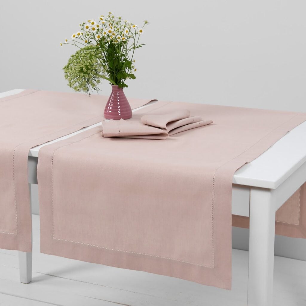 Light pink linen cotton table runner