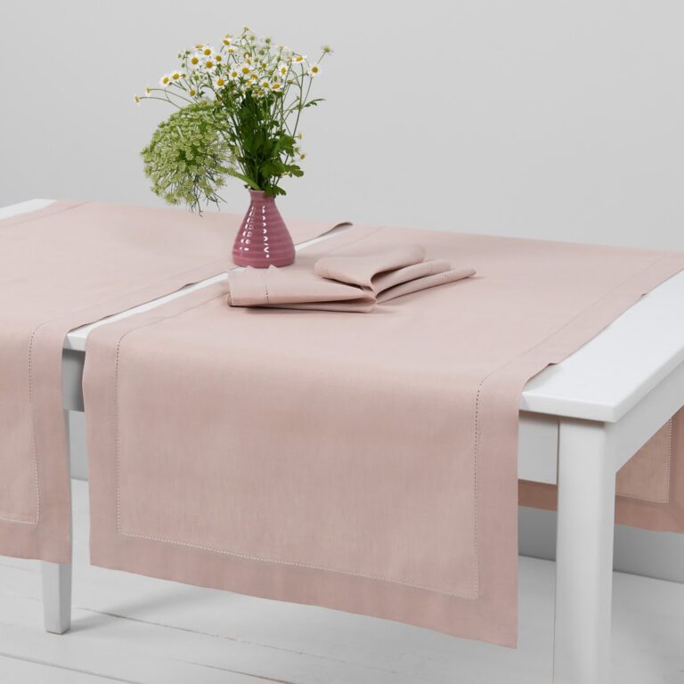 Light pink linen cotton table runner
