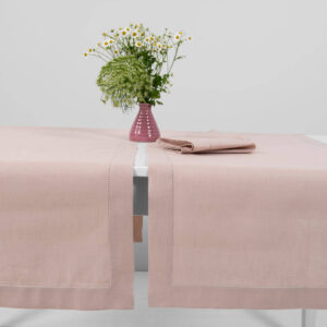 Light pink linen cotton table runner, solid colour