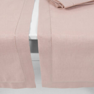 Light pink linen cotton table runner, hemstitching