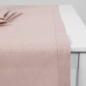 Light pink linen cotton table runner, folded border