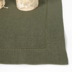 linen cotton olive placemat with hemstitch