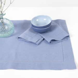 linen cotton light blue placemat, hemstitch
