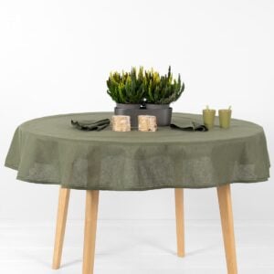 round olive linen tablecloth
