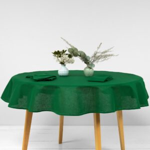 Linen cotton round oval emerald green tablecloth full table view