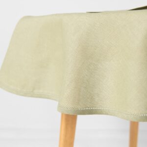 Linen cotton round oval light green tablecloth, with piping edge