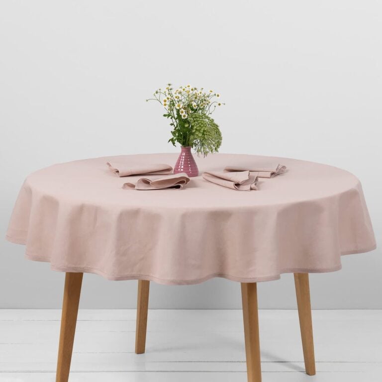 Linen cotton round oval light pink tablecloth