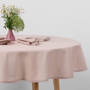 Linen cotton round oval light pink tablecloth with matching napkins