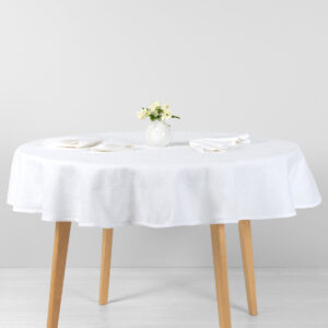 Linen cotton round oval bright white tablecloth