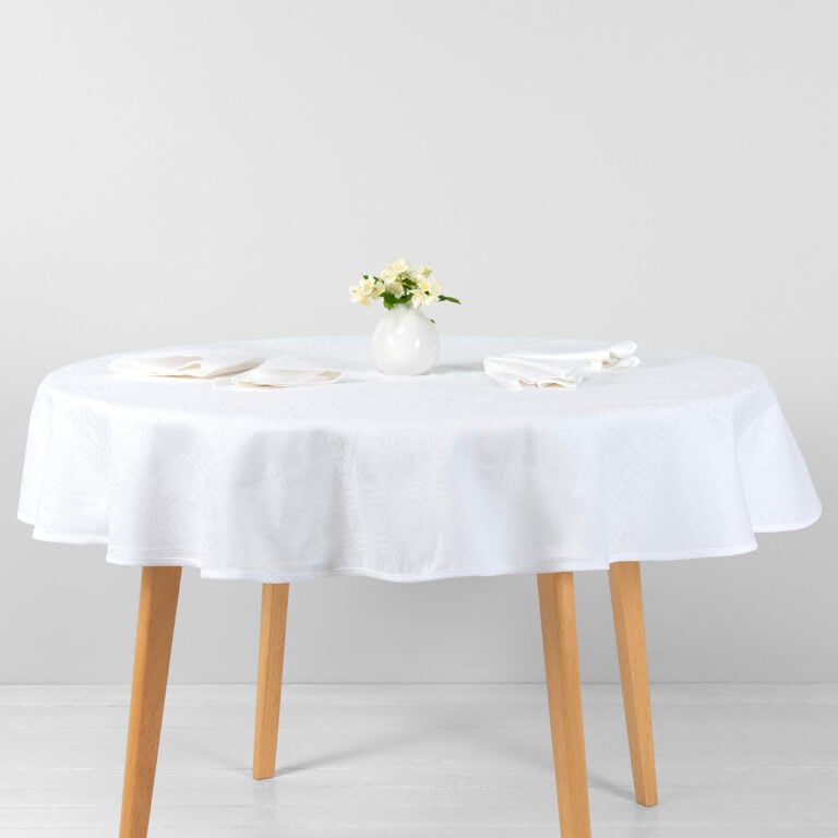 Linen cotton round oval bright white tablecloth