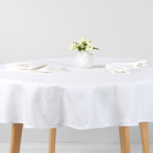 Linen cotton round oval bright white tablecloth, twill weave