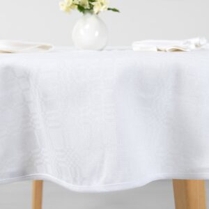 Linen cotton round oval bright white tablecloth, natural fibre