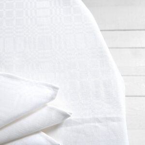 Linen cotton round oval bright white tablecloth, check pattern