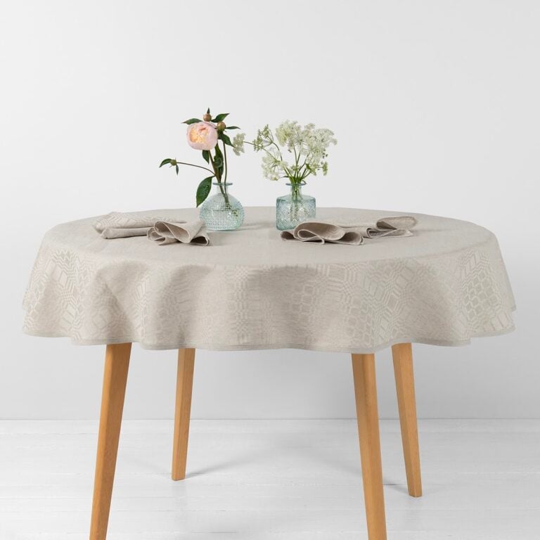 Linen cotton round oval beige tablecloth
