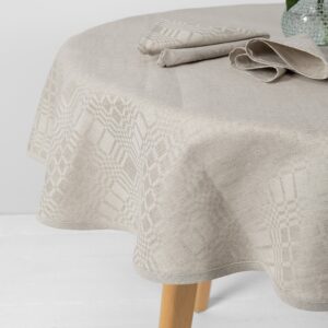 CAMPO Duk rund/oval beige 13 Linen cotton round oval beige tablecloth, with piping hem