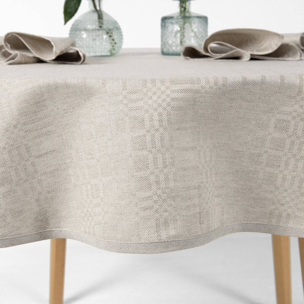 CAMPO Duk rund/oval beige 5 natural beige linen cotton tablecloth, piping hem