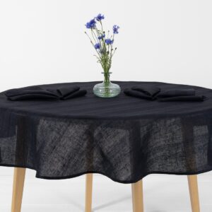 round/oval black-blue tablecloth, wide stripes
