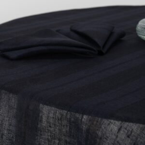 round/oval black-blue tablecloth, 100% linen