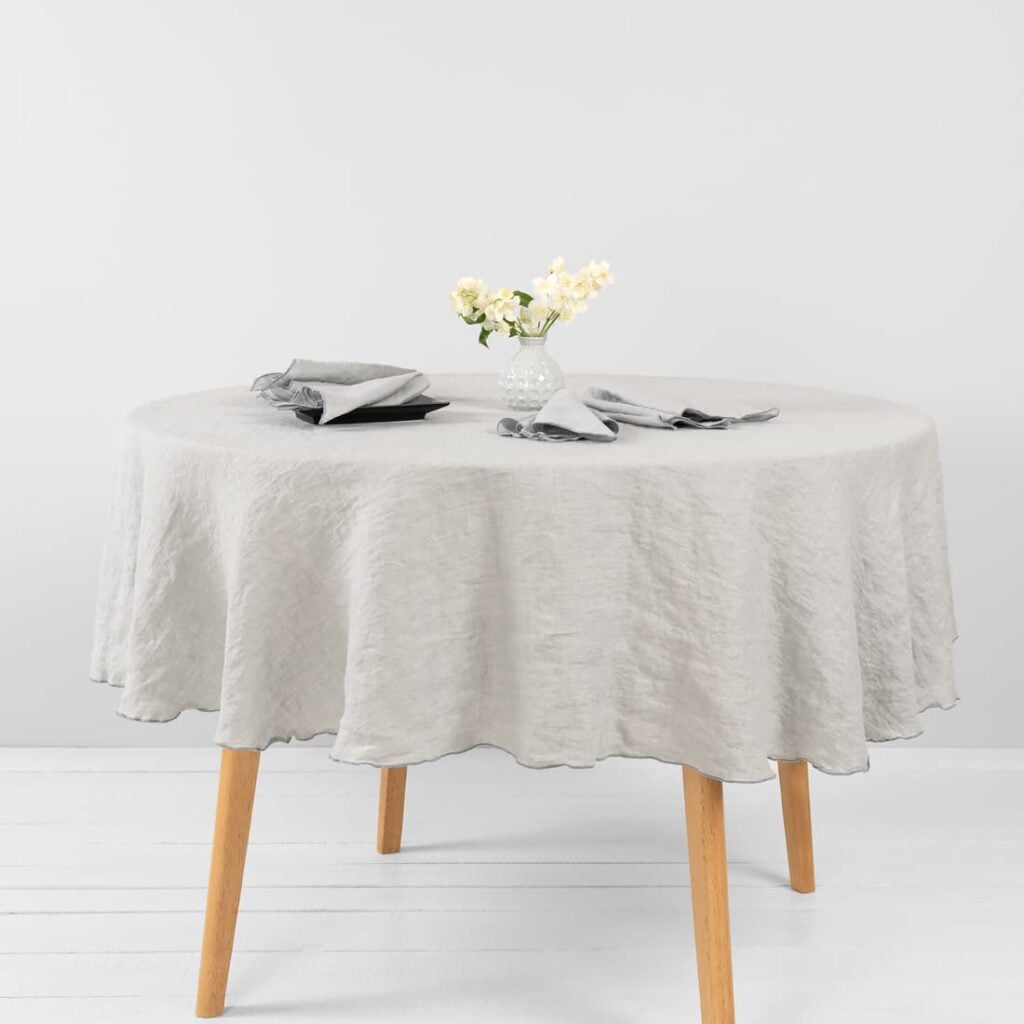 linen grey round tablecloth