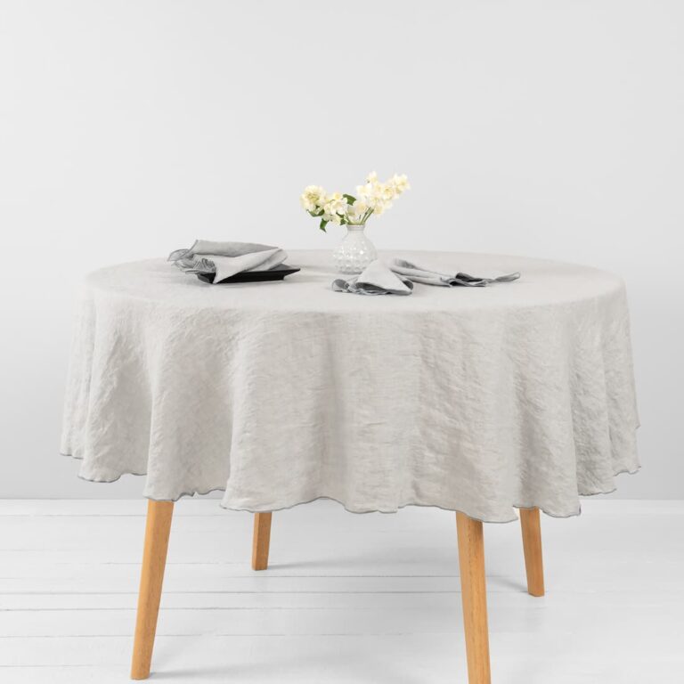 linen grey round tablecloth