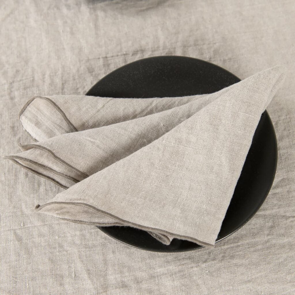 natural linen napkin with babylock grey