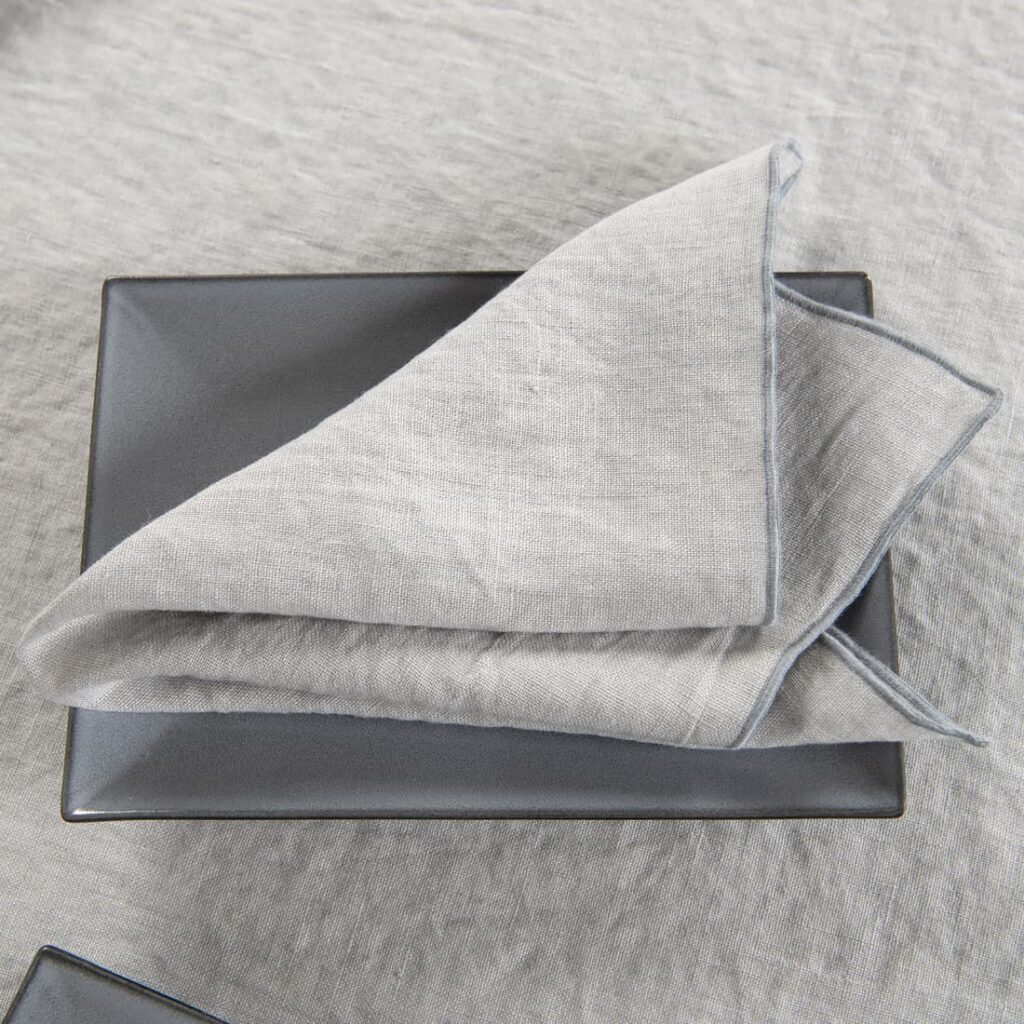 grey linen napkin with babylock