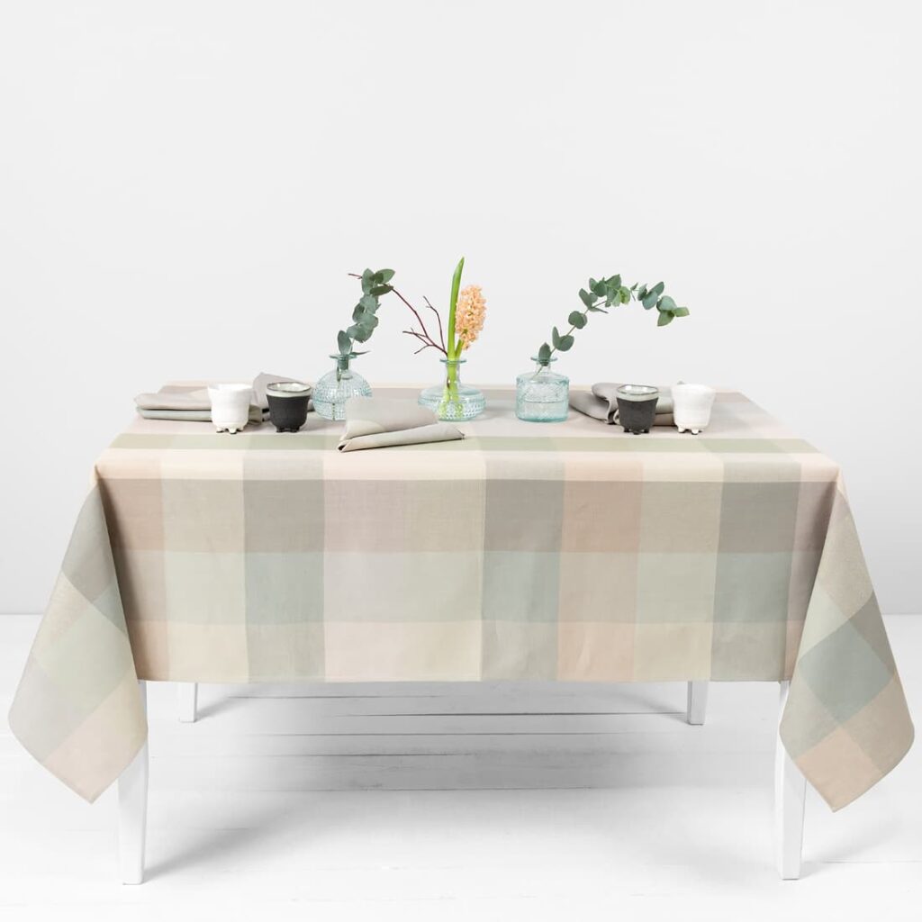 linen cotton tablecloth checks beige green