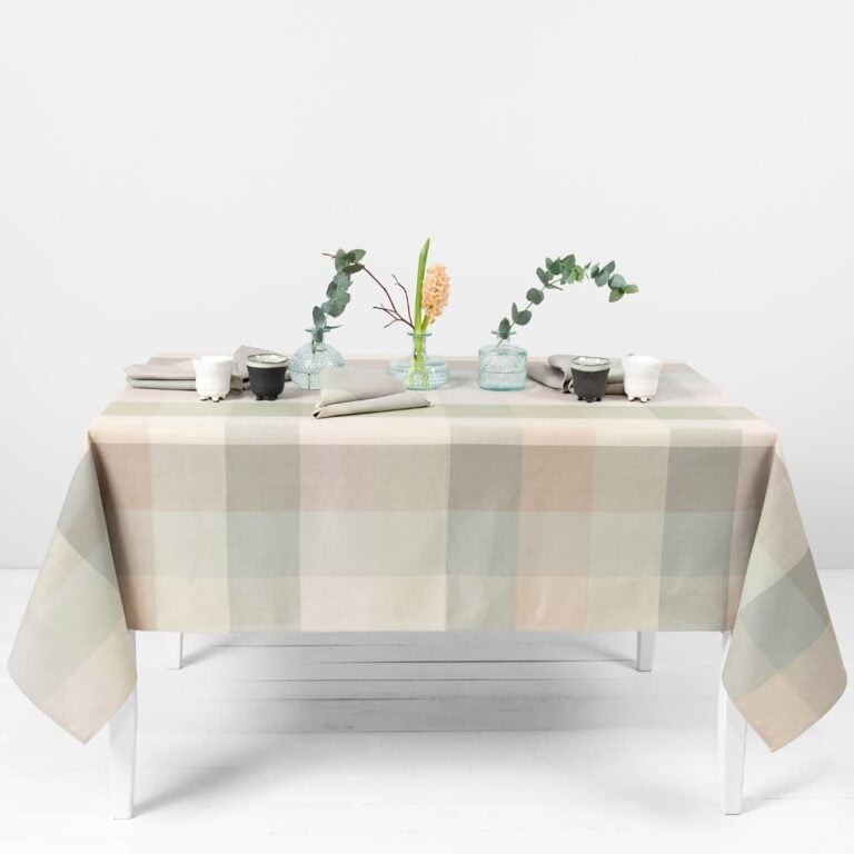 linen cotton tablecloth checks beige green