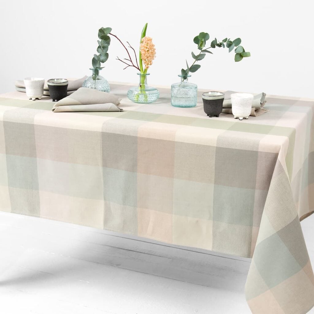 NATA Duk grønnlig 2 linen cotton tablecloth checks beige green, not washed